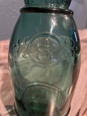 Vintage – Green – Decorative Wine Glass Bottle – 11.5” – Has A Blue Line. Pics
