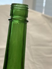 Vgt Green Glass Wine Bottle With Embossed Grape Designs, 11” Tall