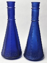 Vintage MCM Pair Morey Mallorca Frosted Cobalt Blue Glass Wine Bottles 11 1/2&Prime; T
