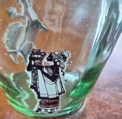 Vintage Greek « Ellas » 1971 Green Demijohn/Glass Bottle w/ Greek Antiquity Images