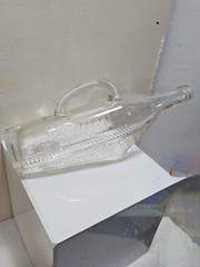 1966 London Winery Ltd Boat in Glass Wicker Basket Wine Bottle, With Handle