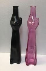 2 Lot Happy Cat Clear Pink Black Tall Glass Bottle Vase Wine Product Germany 13”