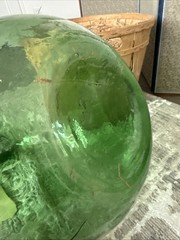 Antique Italian 26” Demijohn Wine Jug Large Demigiana Green Glass W/ Tag Rustic