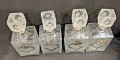 4 Old MCM 1960s Square Clear Glass Diamond Point Bottle Whiskey Gin Scotch Vodka