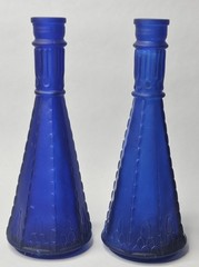 Vintage MCM Pair Morey Mallorca Frosted Cobalt Blue Glass Wine Bottles 11 1/2&Prime; T