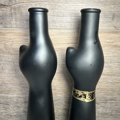 Set of 2 HAPPY CAT Wine Bottles 13&Prime; Tall Riesling Matte Black Collectable Decor