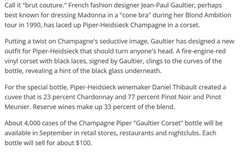 Piper Heidsieck Jean Paul Gaultier Lace Up Vinyl Corset Wine Sleeve Empty Bottle