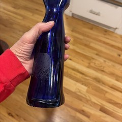 Royal Blue Happy Cat Wine Bottle RHEINHESSEN-RIESLING Cobalt Blue 13&Prime;T Empty