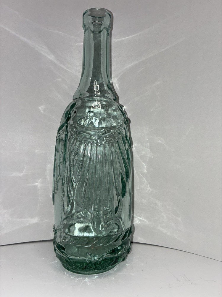 Vintage Green Clear Glass Wine Bottle 11 1/2”