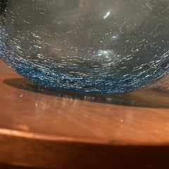 Big Blue Demijohn Studio Blown Glass bottle Crackled Bottom Polished Pontil