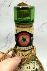 VTG Melini Chianti Classico 1968 Green Wine Bottle w/Wicker Basket 8 Fl Oz w/tag
