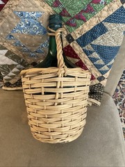 Viva Sangria Spain Vintage Green Glass Bottle In Woven Basket 1/2 Gal Empty