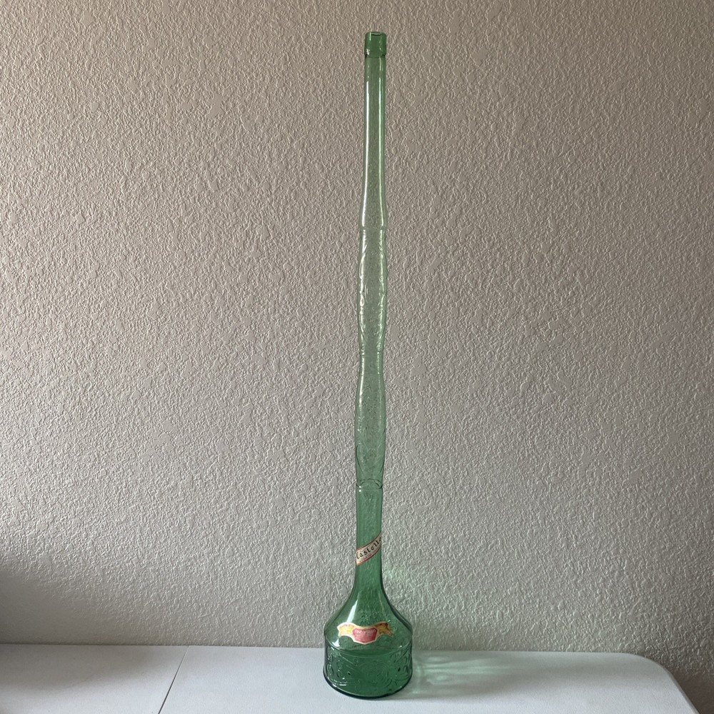 Vintage 44&Prime; Tall MCM Italy Green Glass Chianti Wine Bottle Decanter