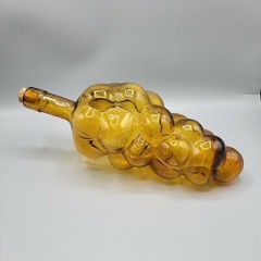 Vintage Amber Chianti Bottle Shaped Like Bunch Of Grapes From 1970s Hand Blown