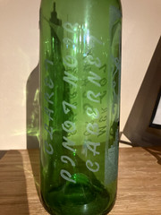 Beautiful Hand Etched Wine Bottle With City Skyline and Whimsical Figures