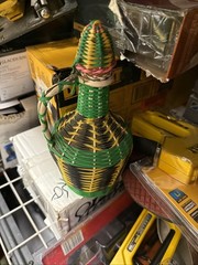 VTG VIRESA SCOUBIDOU COLORFUL WINE BOTTLE PLASTIC WOVEN WICKER SPAIN 60-70s BOHO