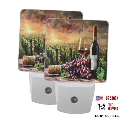 Grapes Wine Glass Bottle Night Lights 2 Pack Plug-in Wall Led 3×4.5×1.4 in A068