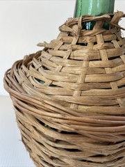 Vtg Wicker Wrapped Demijohn De Muller Viresa Spain Green Glass Wine Bottle 13”H*