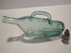 Vintage Wine Bottle Decanter Basket Pattern Greenish Hue Hand Blown