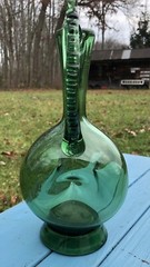 Beautiful Emerald Green Blown Handled Jug Decanter Vintage MCM Empoli