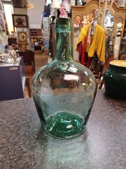 Antique Green 12&Prime; Wine Jug Viresa Glass Bottle Carbon Demijohn Terrarium Decor