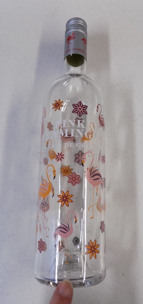Pink Flamingo Printed Glass Wine Bottle EMPTY