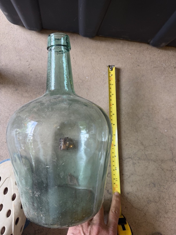 Antique Aqua Glass Demijohn Bottle Large Wine Whiskey Cider Jug 12” Tall