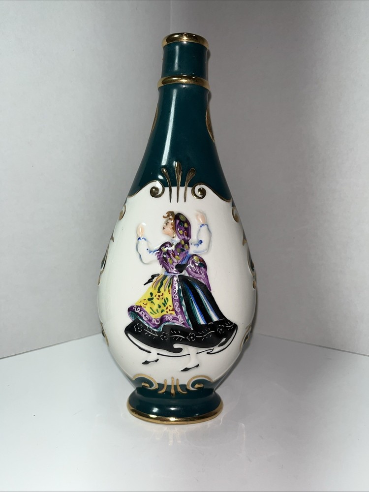 Viana Portugal Rare Dancing Girl Teal Green Empty Wine Decanter Bottle