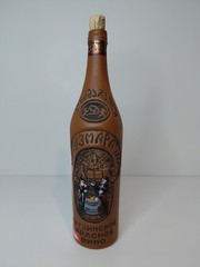 Kindzmarauli Georgian Ceramic Clay Red Wine Bottle w/ 3D Design Original Cork