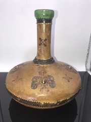 Vintage Leather Wrapped Wine Bottle Made In Italy 9” Tall 8.5” Wide No Top