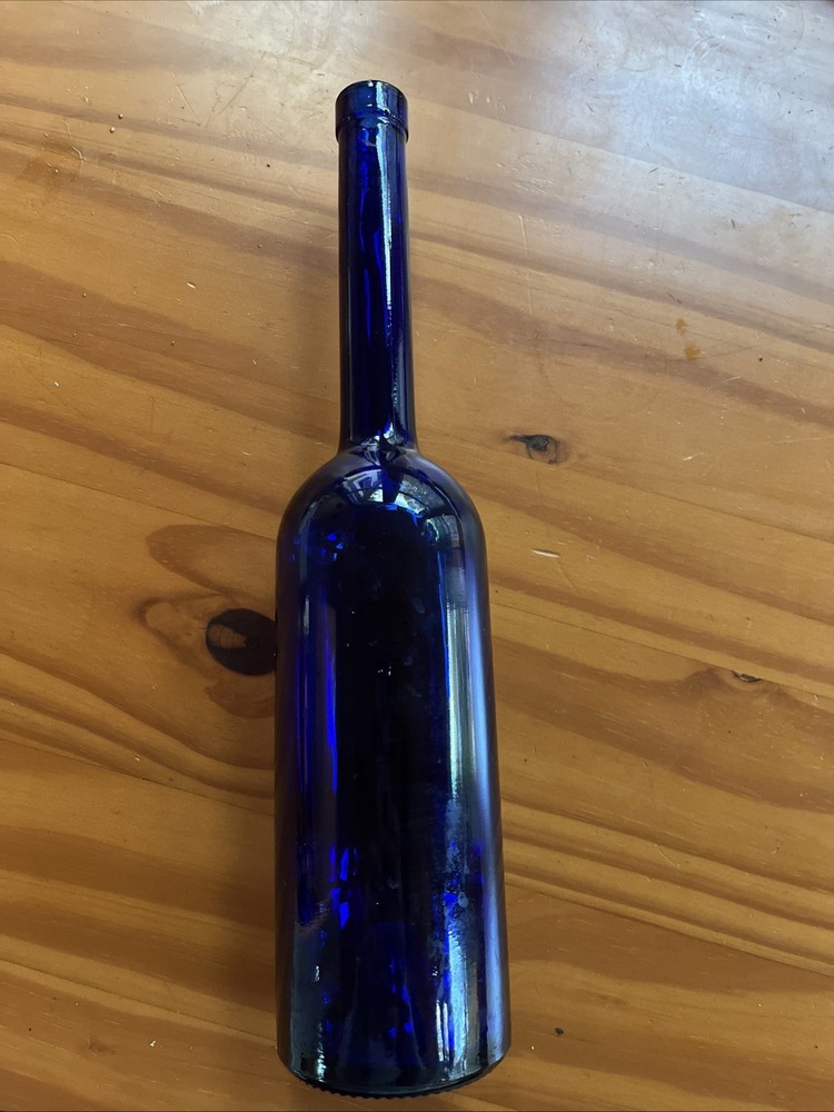 12.5” cobalt blue long neck wine bottle