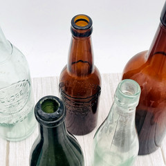 Lot of 13 Atq Vtg Colored Green Clear Amber Wine Beer Booze Bottles Decor