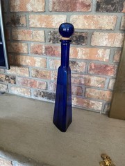 Cobalt Blue Triangle Vintage 17 » tall wine or water bottle w/glass cork stopper