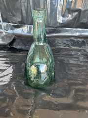 Vintage Green Aqua Demijohn Wine Jug Viresa Glass Decoration MCM boho Oval