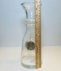 Vtg Wine Clear Glass Carafe Decanter Raised Faux Antique Gold Finish Medall Rare