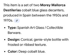 Vintage MCM Pair Morey Mallorca Frosted Cobalt Blue Glass Wine Bottles 11 1/2&Prime; T