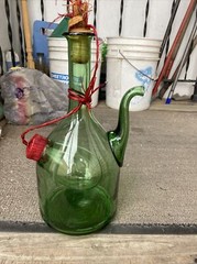Vintage Hand Blown Green Glass Wine Bottle Decanter W/ Ice Chamber & Corks-Italy