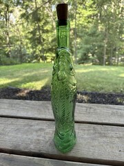 Vintage Emerald Green Glass Fish Shaped Wine Bottle Decanter