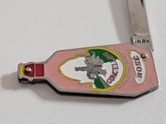 VINTAGE MINI CLOISONNE FIGURAL KNIFE Portugal CONCELLOS Rose WINE BOTTLE w/case