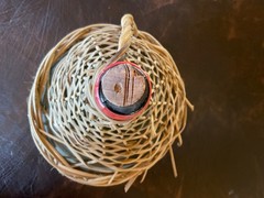 Vtg Wine Bottle Wrapped In Wicker 1/2 Gallon Green Glass Marbella Collectible