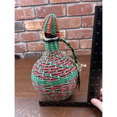 Vintage Viresa Labeled Spain Wine Bottle Plastic Woven Wicker Metal Handle 12”H