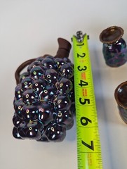 1940s Opalescent Grape Wine Decanter With Cork w 6 Tasting Cups MCM Complete Set