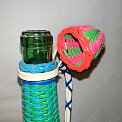 Vintage Viresa Plastic Wicker Wrapped Wine Bottle Boho Chic Spain colorful 15&Prime; H