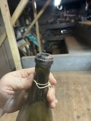 Antique Old Rare Early Empty Green Glass Wine Bottle High Kick Up W Paper Label