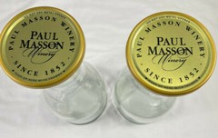 Paul Masson Wine Carafe Bottle w/ Lid Set of 2 Clear Glass 11&Prime; Empty