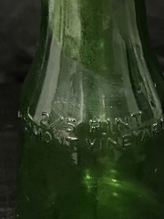 Vintage M LAMONT VINEYARDS 2/5 Pint Green Glass Empty Wine Cruets Bottles.