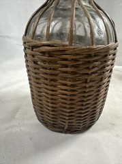 Old Glass Bubble Wicker Wrapped Bottle With Metal Screw Cork 10” Denver Antique
