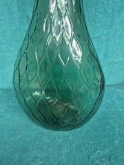 Vintage Green Glass Guildcraft Italy Embossed Honeycomb Bottle