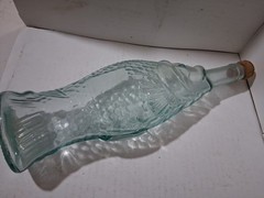 Vintage Aqua Clear Glass Fish Shaped Decanter Wine Bottle w/ Cork Made in Italy
