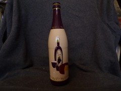 Vintage Painted Wine Bottle Decorated with Wine, Cheese,Bread,and Wine Glass A01